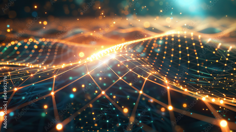 Obraz premium Abstract Light Background Deep Learning models radiate intelligence shining with colorful lights illuminating the buildings and streets, resembling a festive celebration