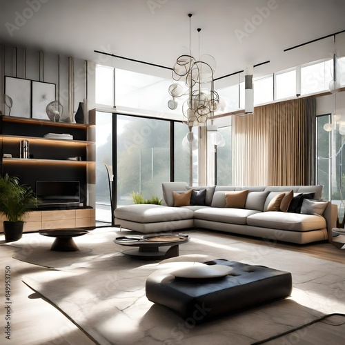 living room interior and with fotila and sofas