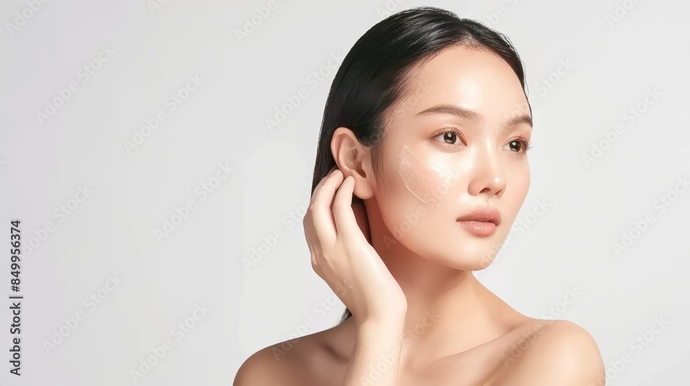 Beautiful young woman with glowing skin looking away from the camera. Beautiful young woman with glowing skin looking away from the camera.