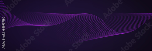 Abstract purple waves background, Light purple geometric swirl lines in dark purple gradient background. Horizontal banner template for covers, backdrops, wallpapers  and landing pages
