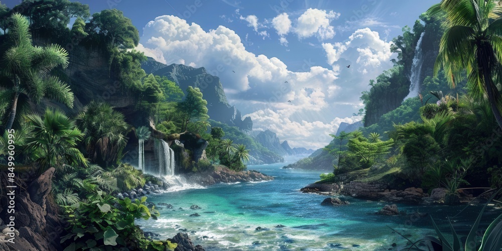 Peaceful Mountain Lake Scene. Enjoy the beauty of nature concept Peaceful Mountain Lake Scene. Enjoy the beauty of nature concept