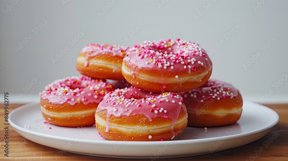 Mouthwatering donuts presented on simple white ceramic plate