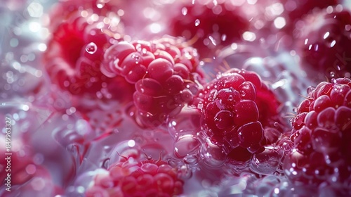 Ethereal Elegance, Raspberries in Frost, with Sparkling Water Droplets