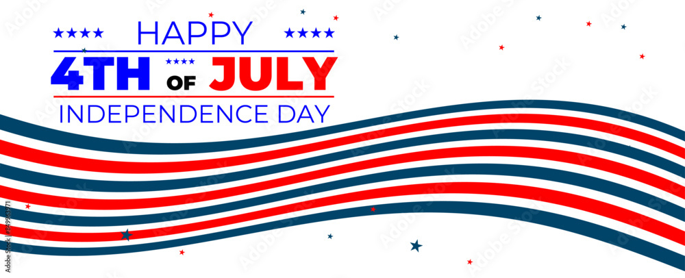 Fourth of July background. 4th of July holiday long horizontal border. USA Independence Day Decoration elements - confetti stars in national colors isolated on background. Vector illustration Fourth of July background. 4th of July holiday long horizontal border. USA Independence Day Decoration elements - confetti stars in national colors isolated on background. Vector illustration