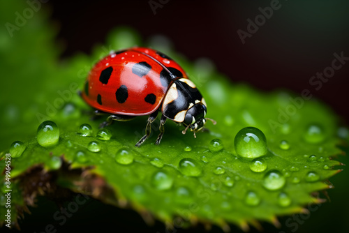 Colorful Ladybug on green tendrils