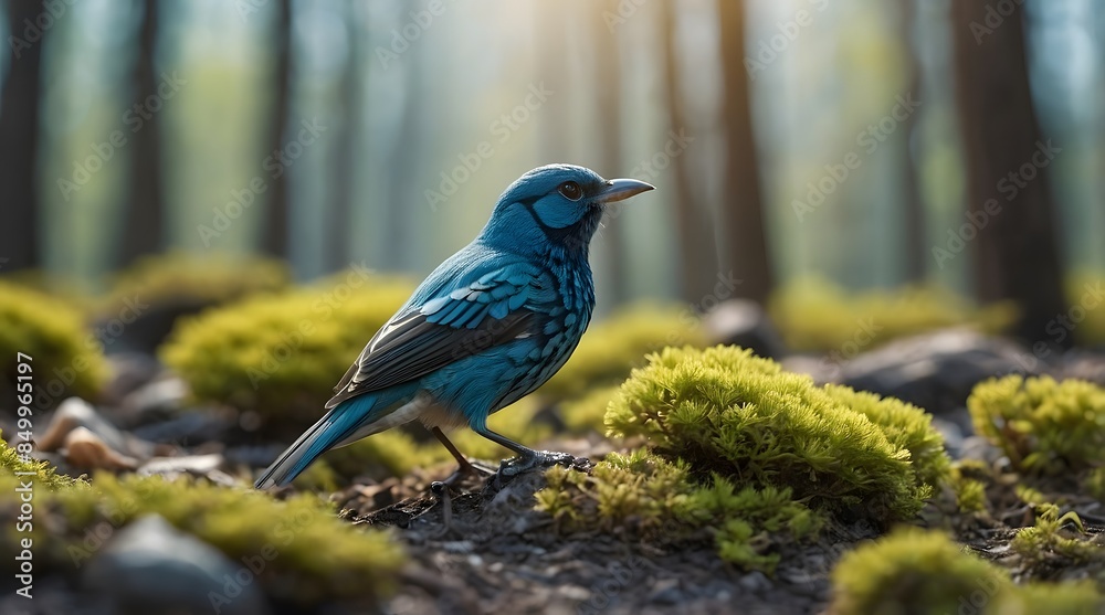 Blue Bird Standing on Forest Floor Blue Bird Standing on Forest Floor
