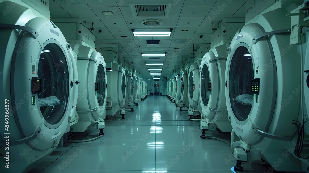 Obraz premium Futuristic Experimental Research Center with Stasis Chambers and Advanced Diagnostic Tools
