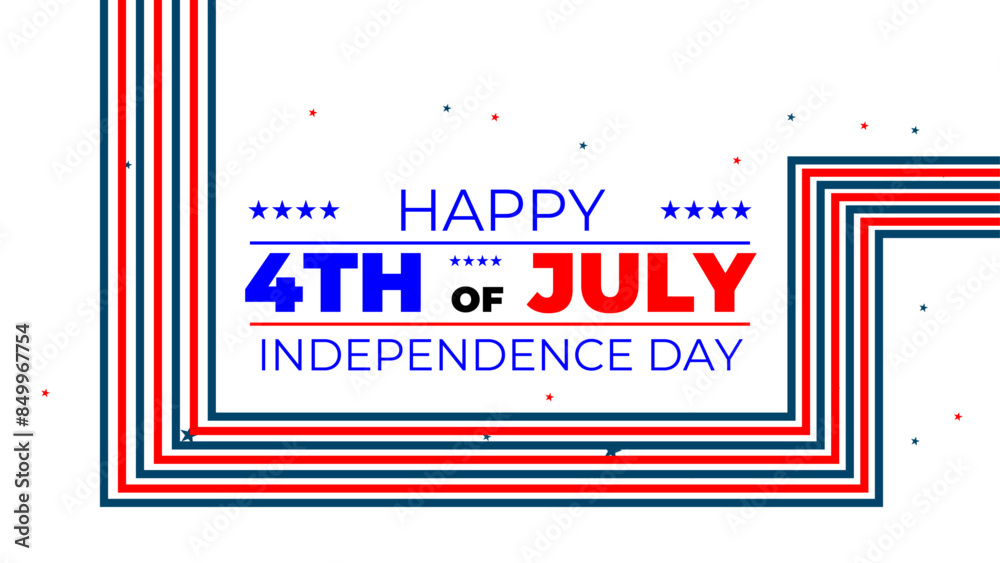Obraz premium 4th of July Banner Vector illustration, USA flag waving with stars on white rays background. onfetti stars in national colors isolated on background. Vector illustration