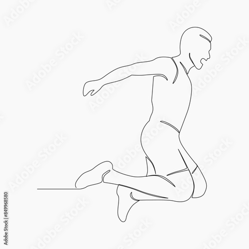 One continuous line drawing of young man athlete jumping. Individual sport, competitive concept