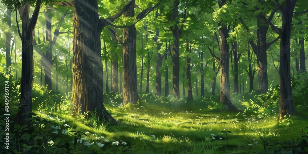 Tranquil Scene of Nature with Green Tree. Peaceful park atmosphere Tranquil Scene of Nature with Green Tree. Peaceful park atmosphere