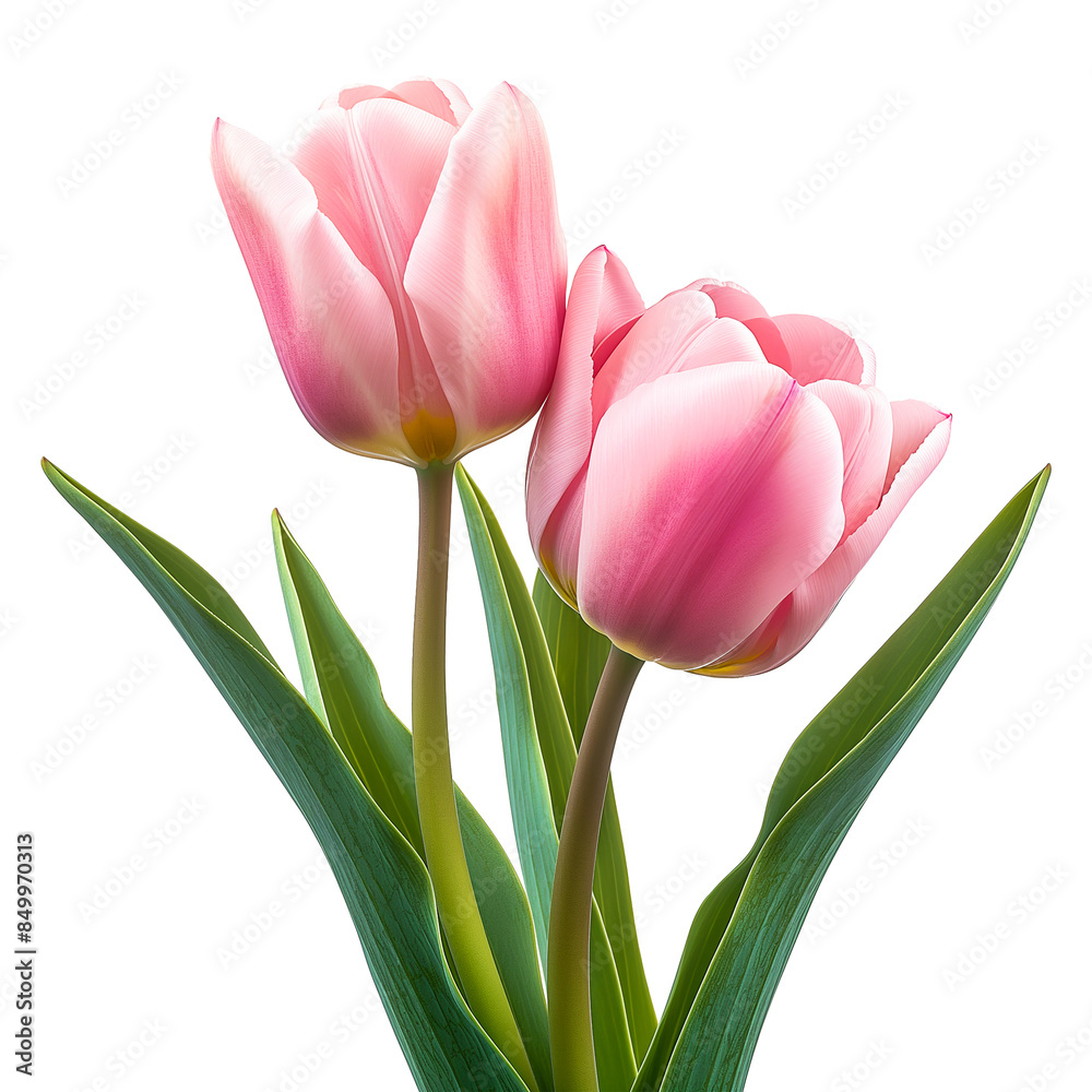 Fototapeta premium Pink tulips on turquoise flower isolated on transparent background.