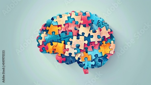 Colorful world map made of puzzle pieces and heart symbols representing global social network and communication