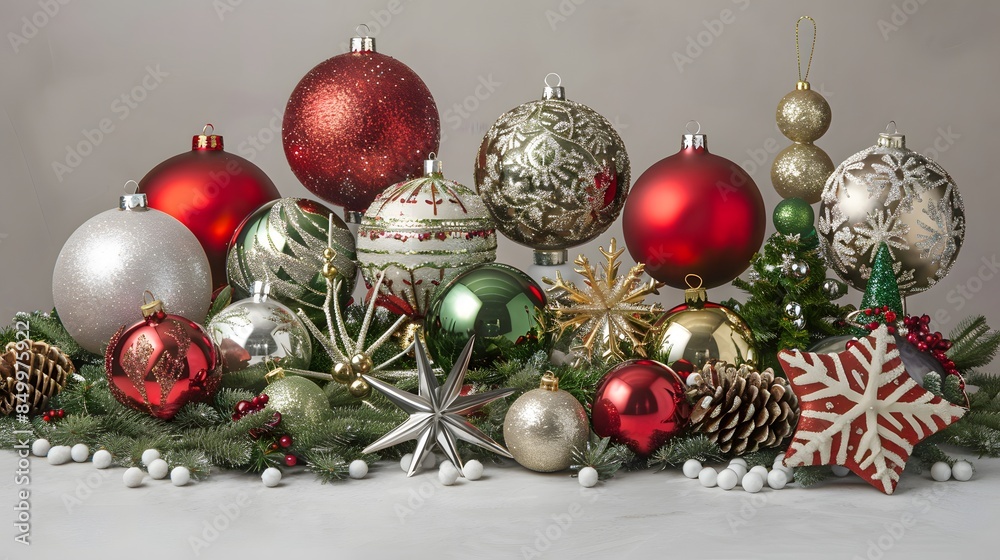 Christmas white background with christmas balls and decoration - 3d rendering. Christmas white background with christmas balls and decoration - 3d rendering.