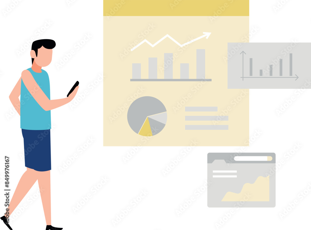 Boy looking at business chart in mobile.. Boy looking at business chart in mobile..