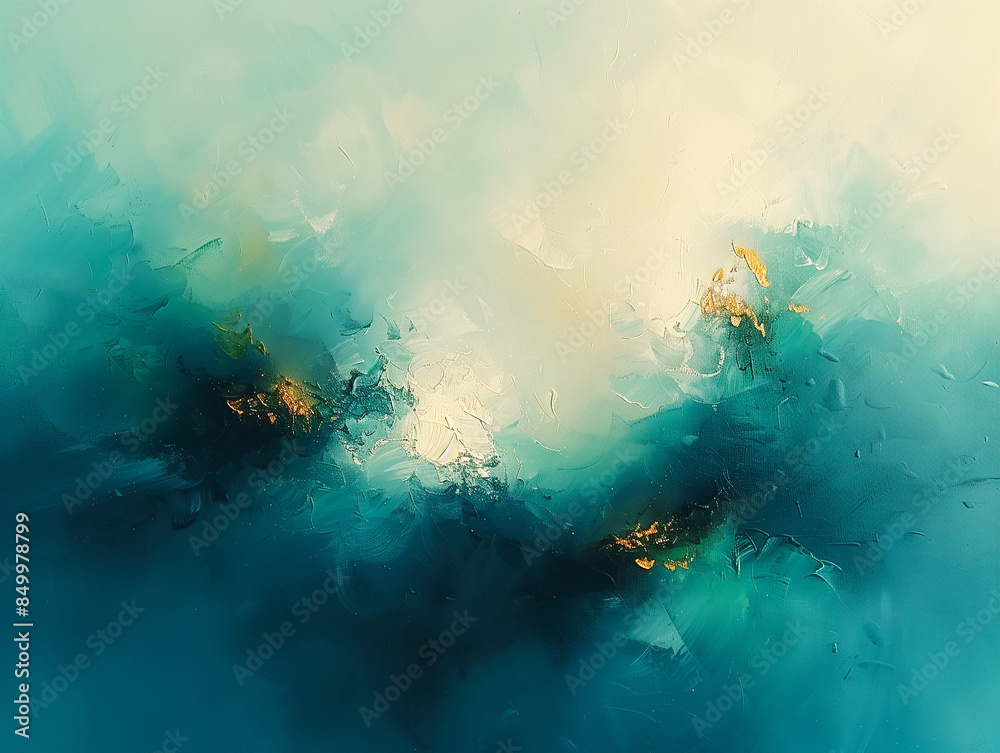 Fototapeta premium tranquil blue abstract texture background, in shades of teal and aqua, with delicate touches of white and dark blue. a serene, underwater scene, highlighted by subtle golden flecks