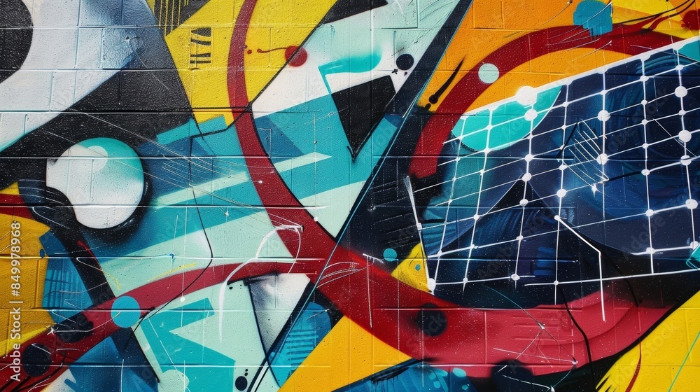 Fototapeta premium A piece of graffiti art incorporating solar panels as part of the design creating a unique and sustainable statement.