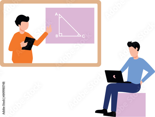Girl teaching geometry online.