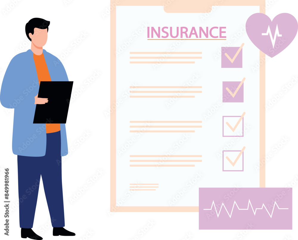 The doctor is looking at the medical insurance form.