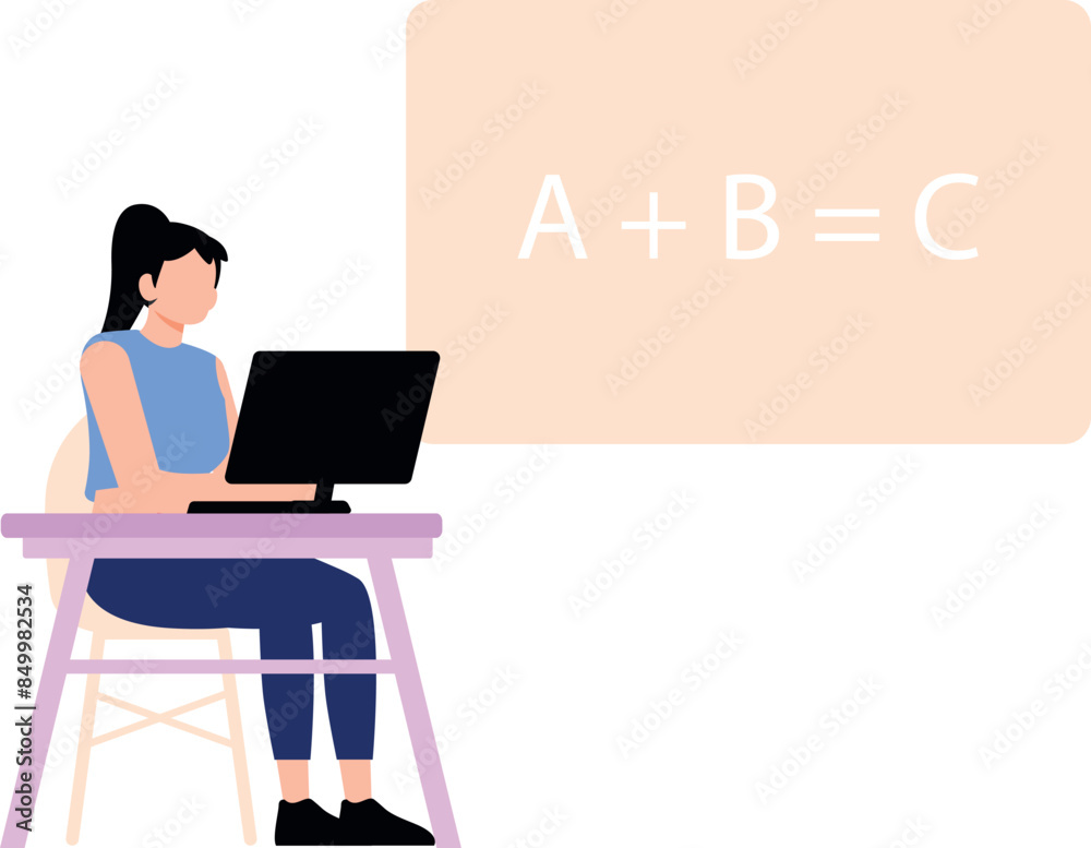The girl is studying online. The girl is studying online.