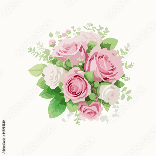 Dusty pink and cream rose, peony, hydrangea flower, tropical leaves vector design wedding bouquet. Eucalyptus, pastel watercolor are isolated and editable