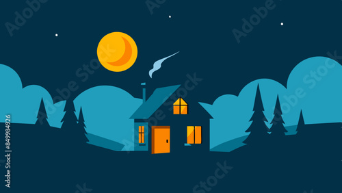 A house basks in the ethereal beauty of a star-filled sky, painting a mesmerizing evening scene that is truly picturesque.