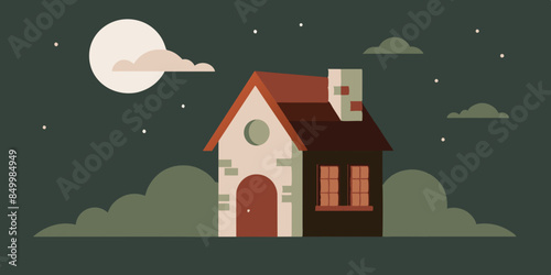 A house basks in the ethereal beauty of a star-filled sky, painting a mesmerizing evening scene that is truly picturesque.