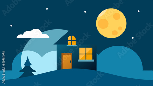 A house basks in the ethereal beauty of a star-filled sky, painting a mesmerizing evening scene that is truly picturesque.
