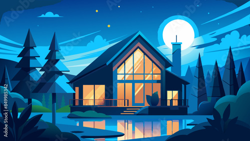 An enchanting nighttime view of a house surrounded by twinkling stars and a glowing moon.