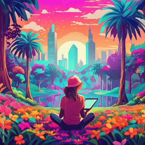Cityscape Explorer, Digital Nomad in a Picturesque Park