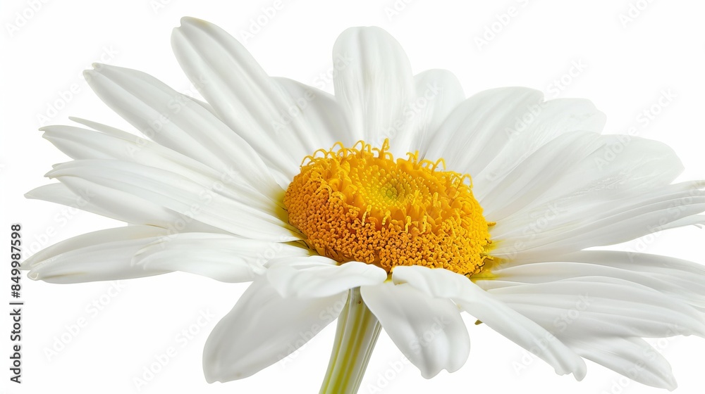 Fototapeta premium Close-up shot of a daisy, isolated on a light white background with studio lighting, detailed and vibrant, ideal for advertising