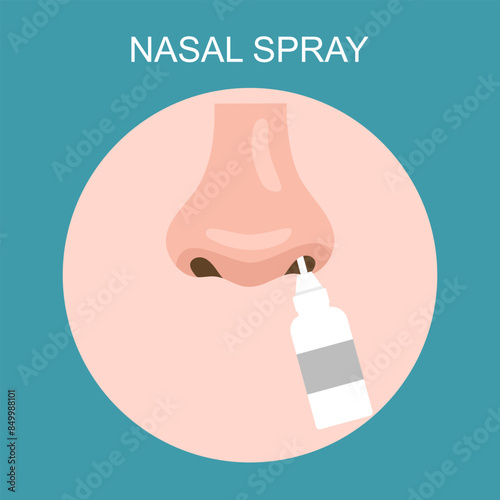 The use of a nasal spray for sinus treatment in flat design vector.