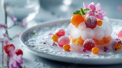 Fototapeta Naklejka Na Ścianę i Meble -  Molecular cuisine creations featuring a deconstructed dish with vibrant gels