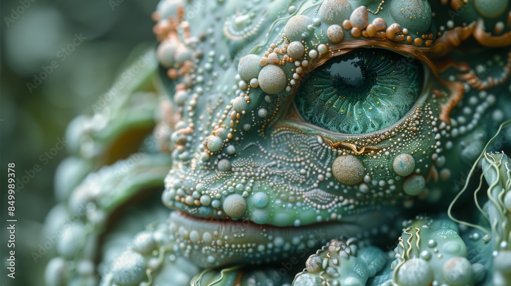 Obraz premium A strange creature with intricate geometric patterns and a beautiful green color.