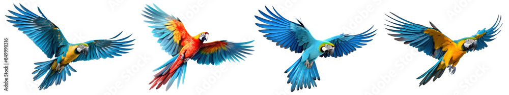 Fototapeta premium Macaw parrot flying bird set