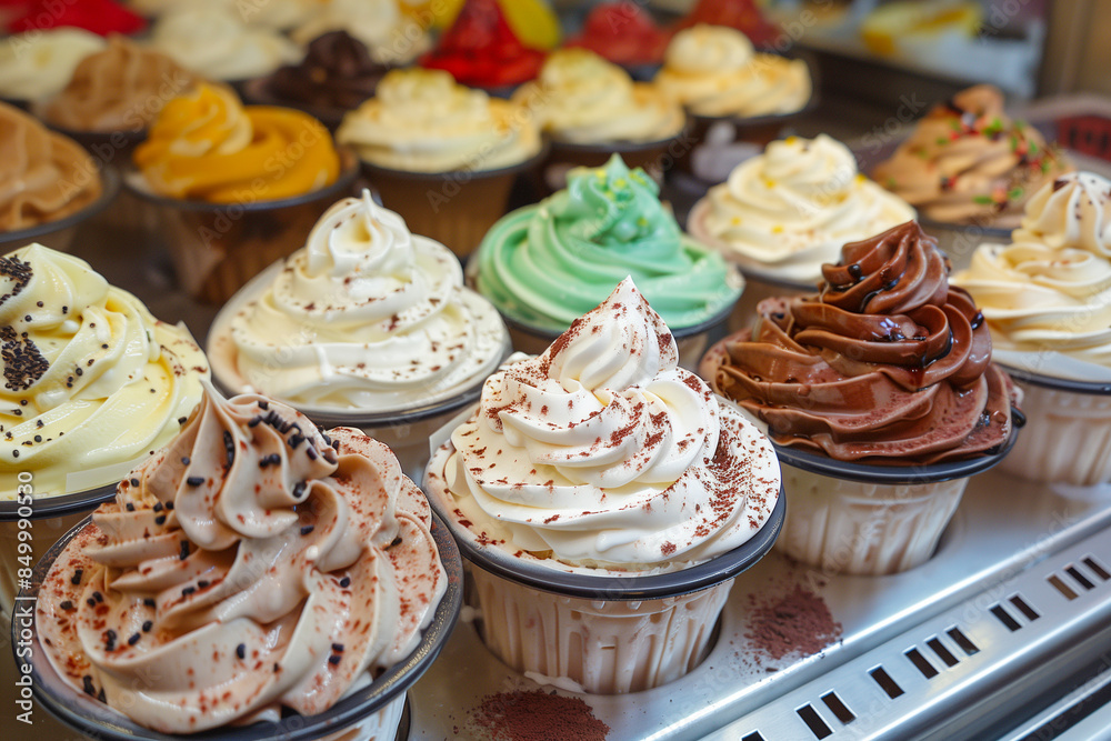 Italian Gelato in various flavors in a cone Italian Gelato in various flavors in a cone