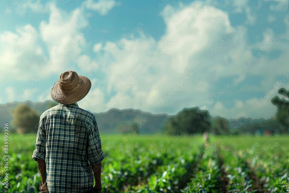 Male farmer working in the green field, random scenes Male farmer working in the green field, random scenes