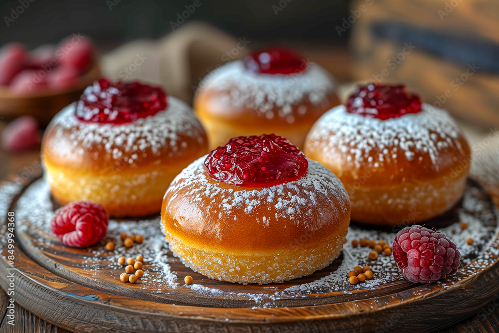 Polish Pączki filled with raspberry jam Polish Pączki filled with raspberry jam