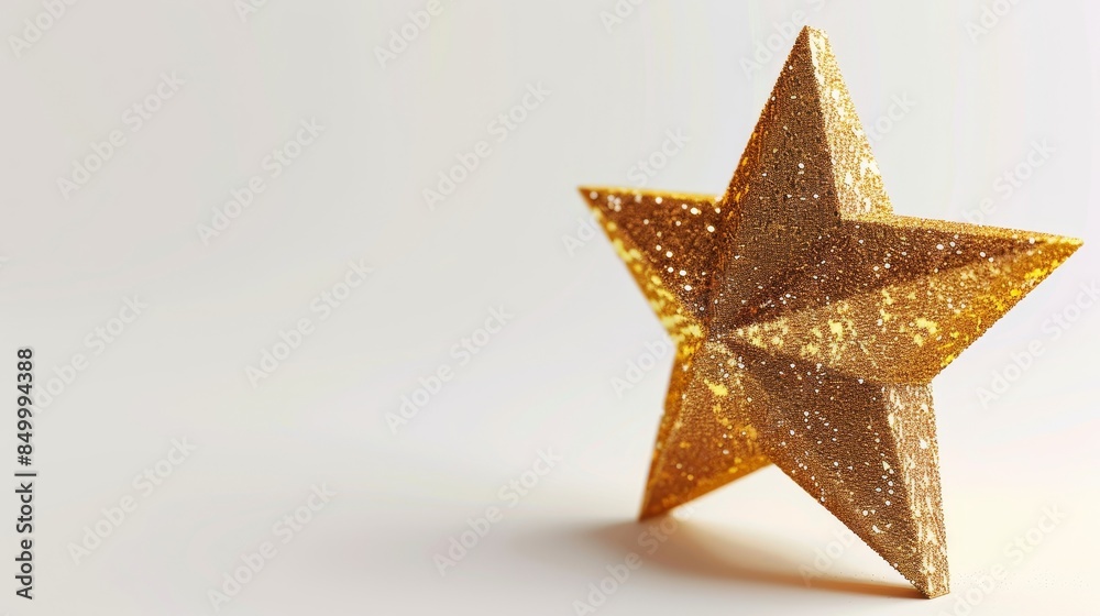 3D golden star on a pristine white background, shimmering with a festive glow, ample text space included at the bottom, perfect for celebratory designs 3D golden star on a pristine white background, shimmering with a festive glow, ample text space included at the bottom, perfect for celebratory designs
