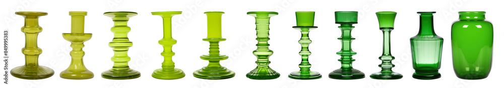 PNG Green retro glass candlestick cut out element set PNG Green retro glass candlestick cut out element set