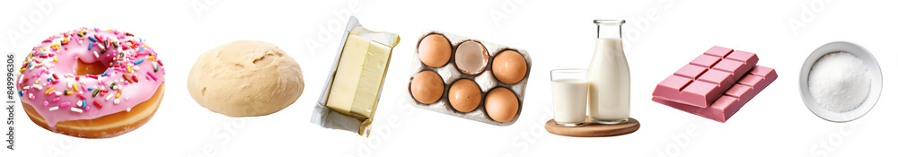 PNG Photo of strawberry donut ’s ingredients cut out element set PNG Photo of strawberry donut ’s ingredients cut out element set