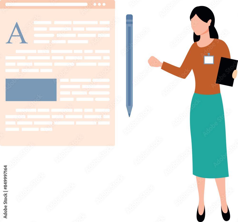 A girl is explaining an article on a web page. A girl is explaining an article on a web page.