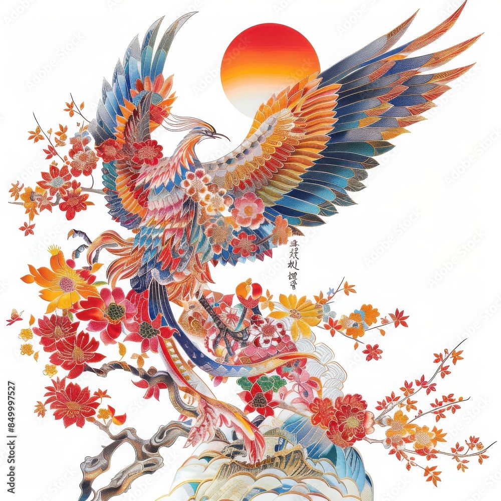 Obraz premium Elegant Japanese noren with intricate phoenix designs