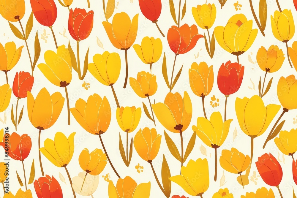 Fototapeta premium Tulip Symphony: Seamless Pattern of Vibrant Blooms Swaying in a Field