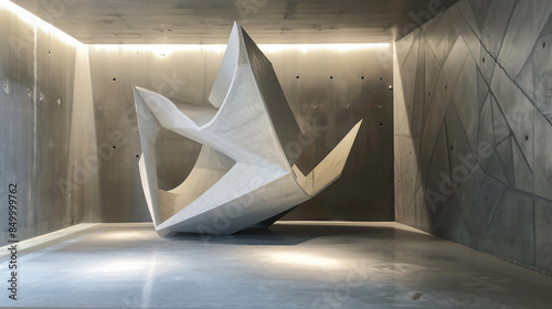 White concrete sculpture in a minimalist room for art, design, or architecture