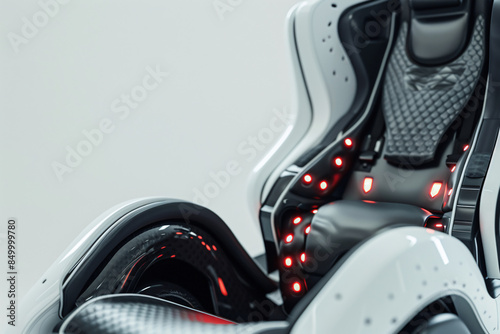 a black and white chair with red lights photo
