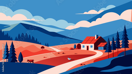 Surrounded by the enchanting beauty of nature, a charming house sits atop a picturesque landscape.