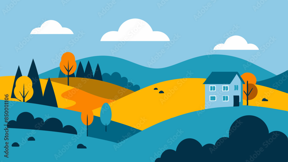 Naklejka premium Surrounded by the enchanting beauty of nature, a charming house sits atop a picturesque landscape.