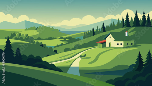 Surrounded by the enchanting beauty of nature, a charming house sits atop a picturesque landscape.