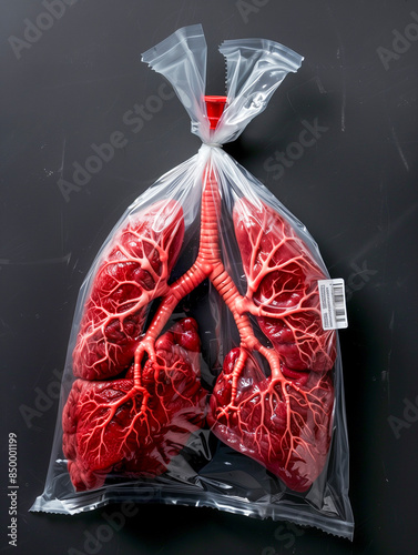 A human lungs in a vacuum sealed bag - organ trafficking concepts
