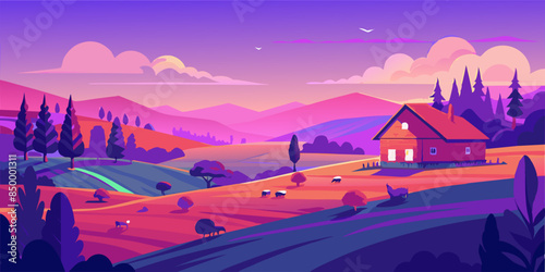 Surrounded by the enchanting beauty of nature, a charming house sits atop a picturesque landscape.